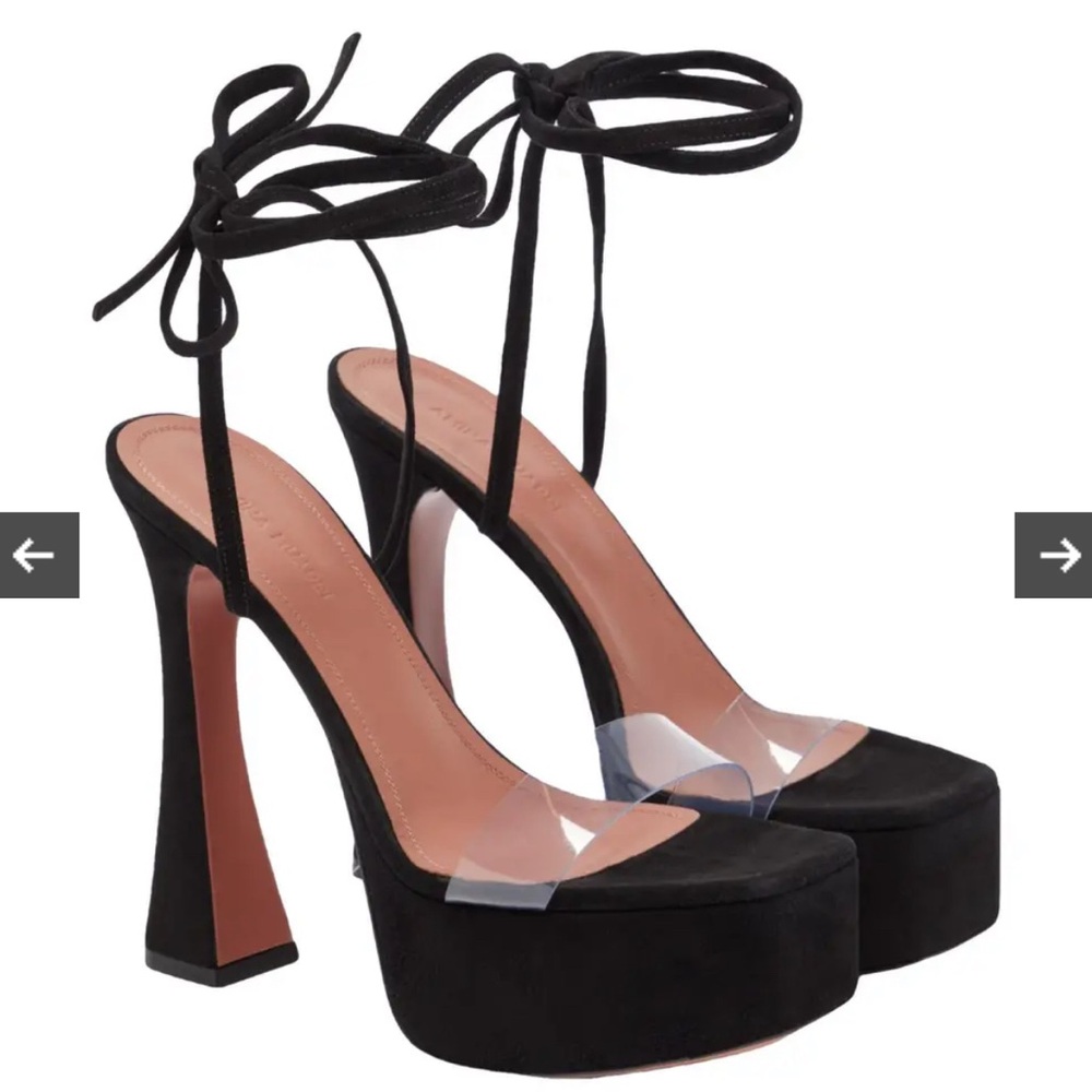Amina muaddi Black Stiletto Heels with Ankle Straps